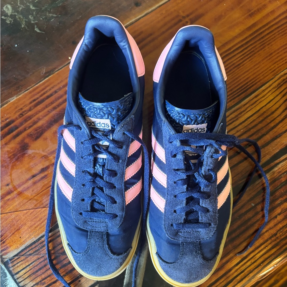 Adidas Women’s Gazelle Bold - navy blue base, pink stripes